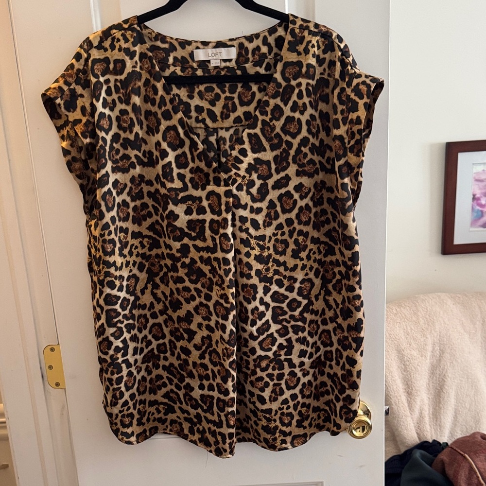 LOFT Leopard Print Cap Sleeve Blouse - Brown and Black